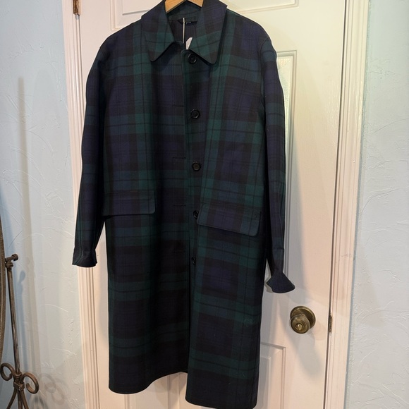 KORS Michael Kors Raincoat MacIntosh Coat Green Blue Plaid Coat M NWT **vintage - Picture 4 of 14